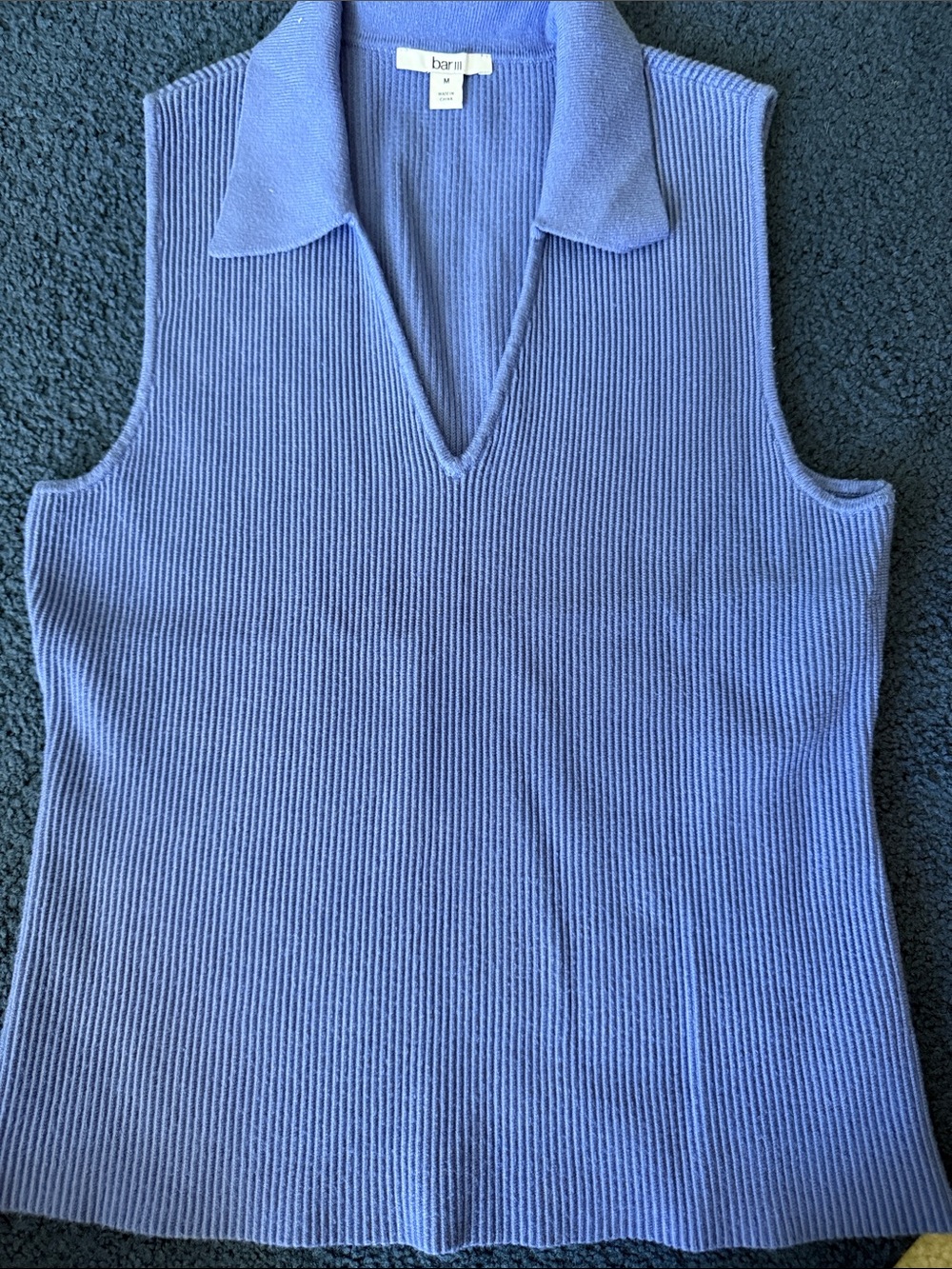 Bar III Lavender Ribbed Sleeveless Polo Top stretch/ flattering
